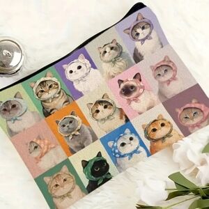 Colorful Cat Print Cosmetic Bag Pouch